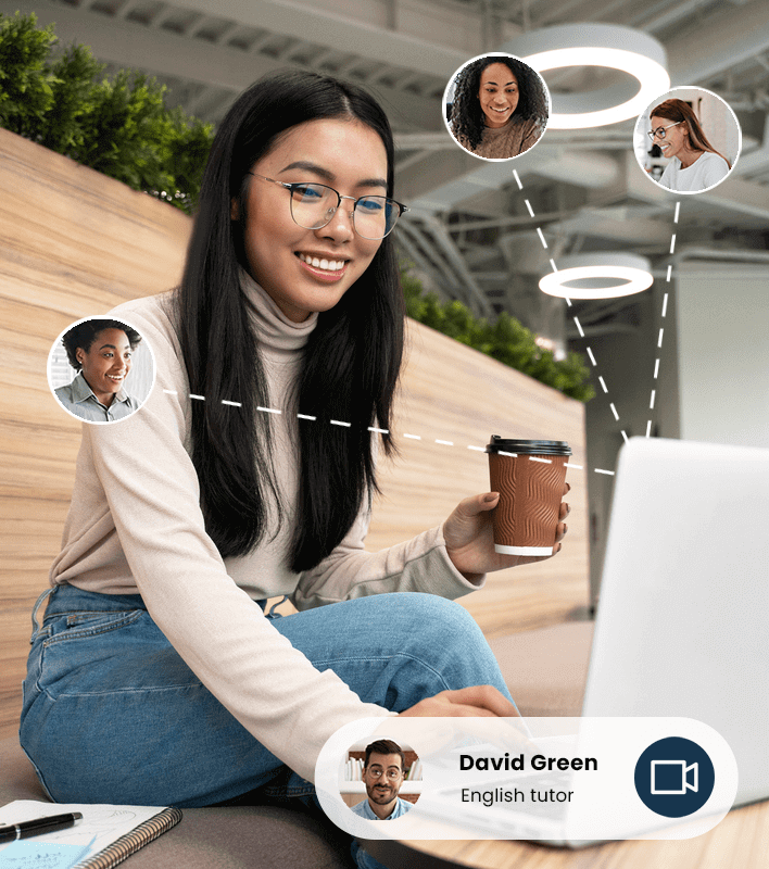 A teacher engaging with his students online during their language course