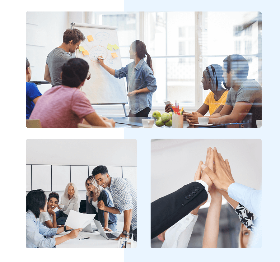A teacher instructing employees in the office