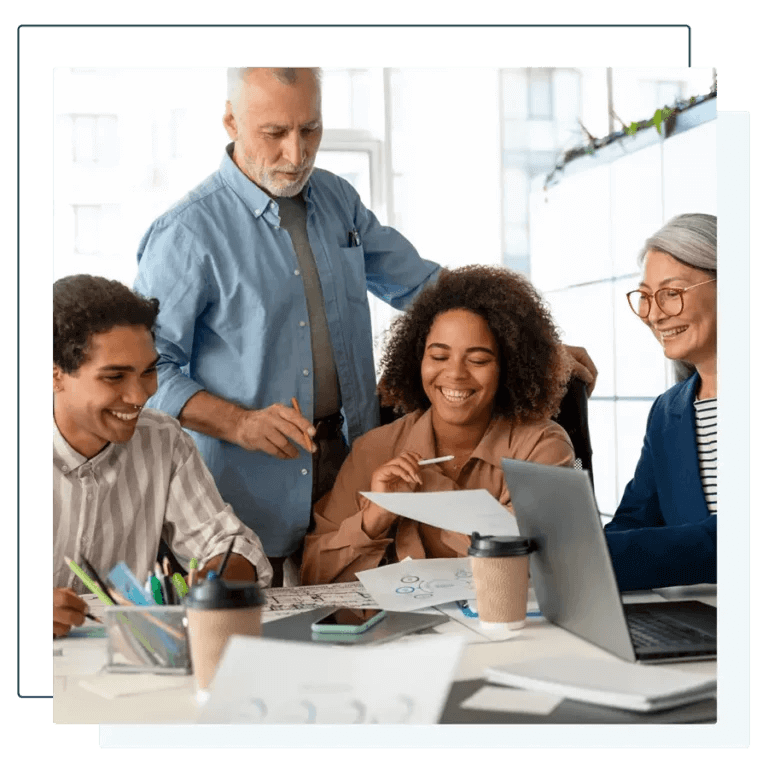 Group of colleagues cheering and celebrating their success